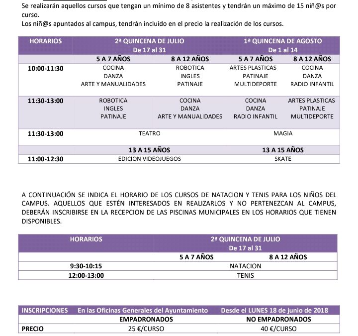 INFORMACIÓN EXTRA SOBRE EL CAMPUS DE VERANO Y LOS CURSOS DE VERANO
