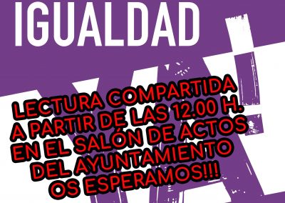 DÍA INTERNACIONAL DE LA MUJER – A PARTIR DE LAS 12 H. LECTURA COMPARTIDA EN EL SALÓN DE PLENOS
