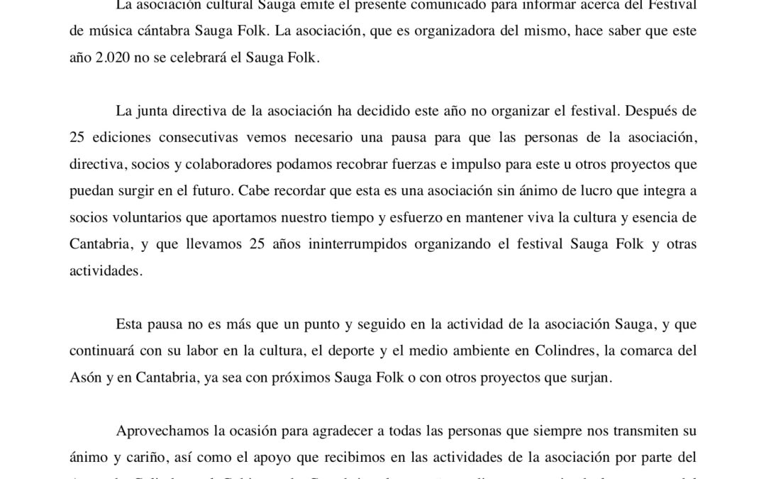 EL AYUNTAMIENTO DE COLINDRES MUESTRA SU APOYO Y AGRADECIMIENTO A SAUGA