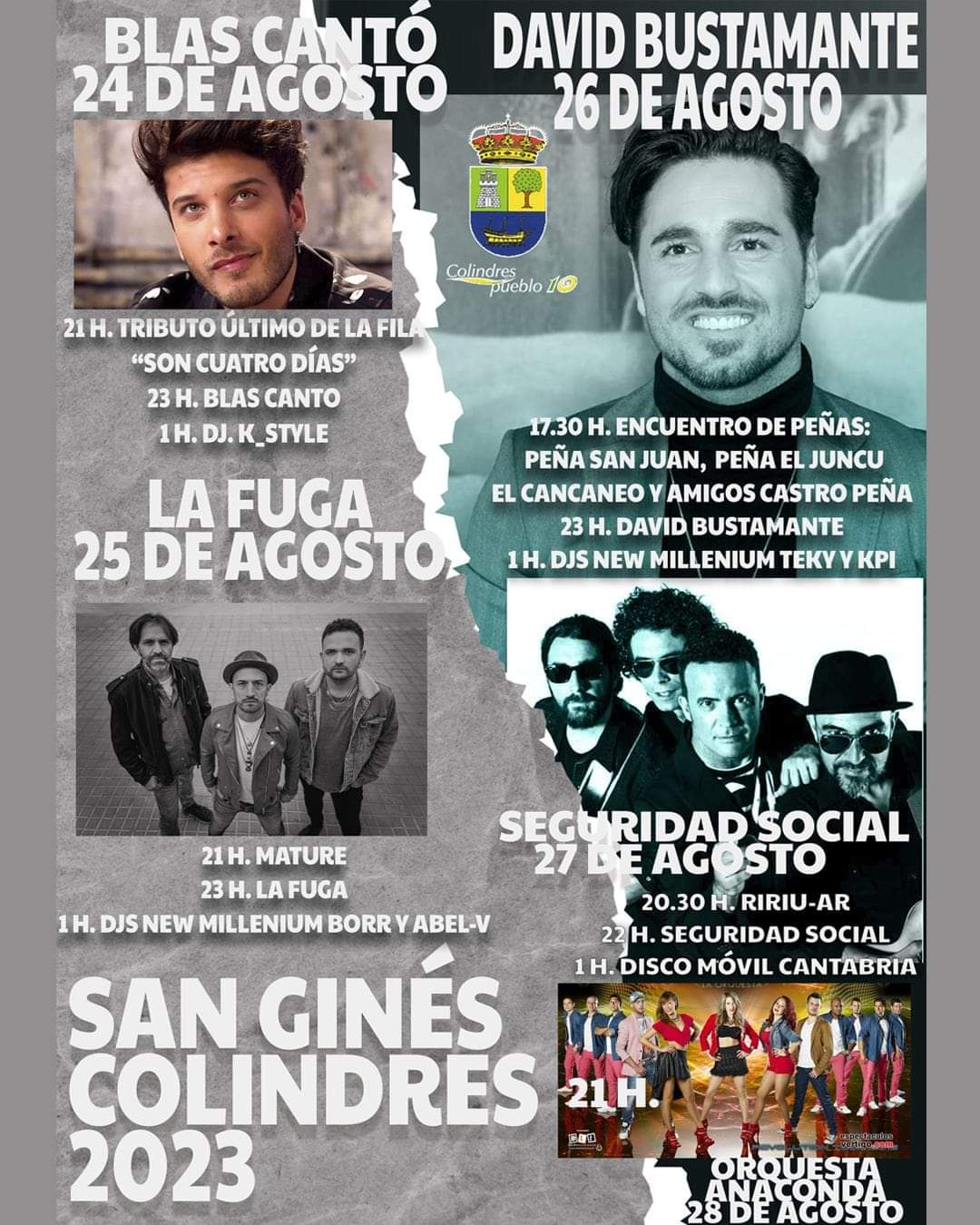 BUSTAMANTE, BLAS CANTÓ, LA FUGA Y SEGURIDAD SOCIAL ACTUARÁN EN LAS FIESTAS DE SAN GINÉS