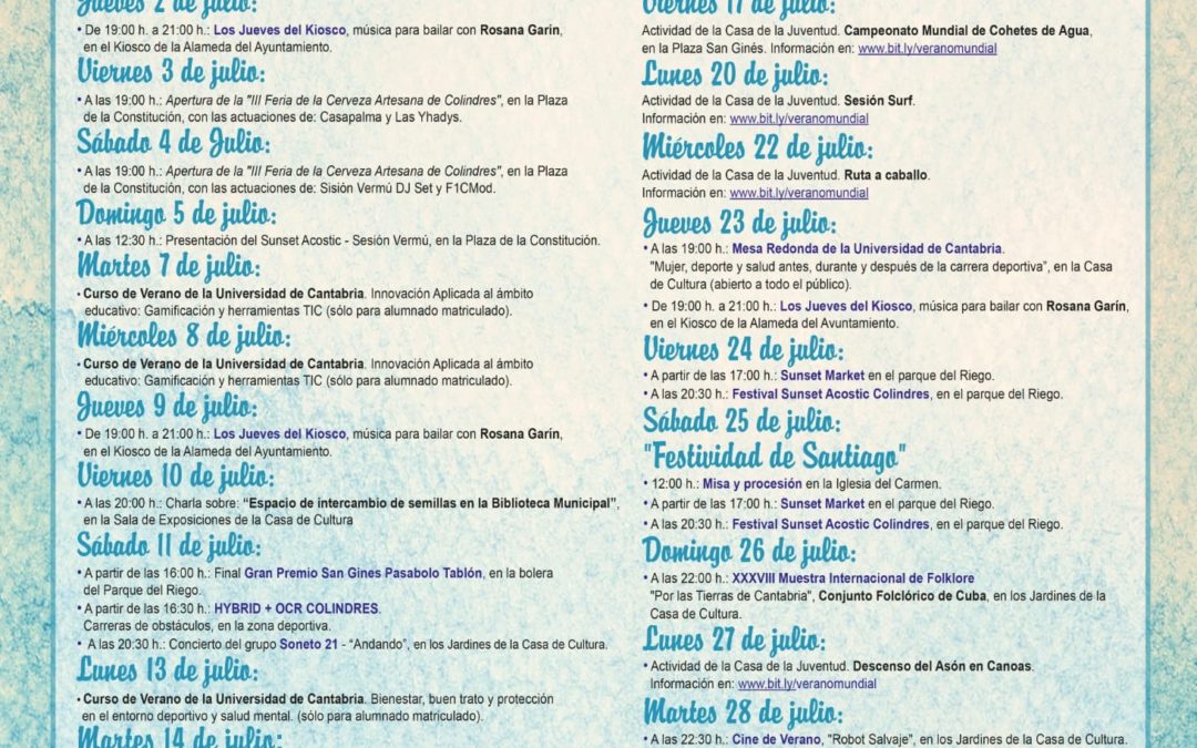 Colindres presenta una amplia programación cultural, deportiva y de ocio para el mes de julio